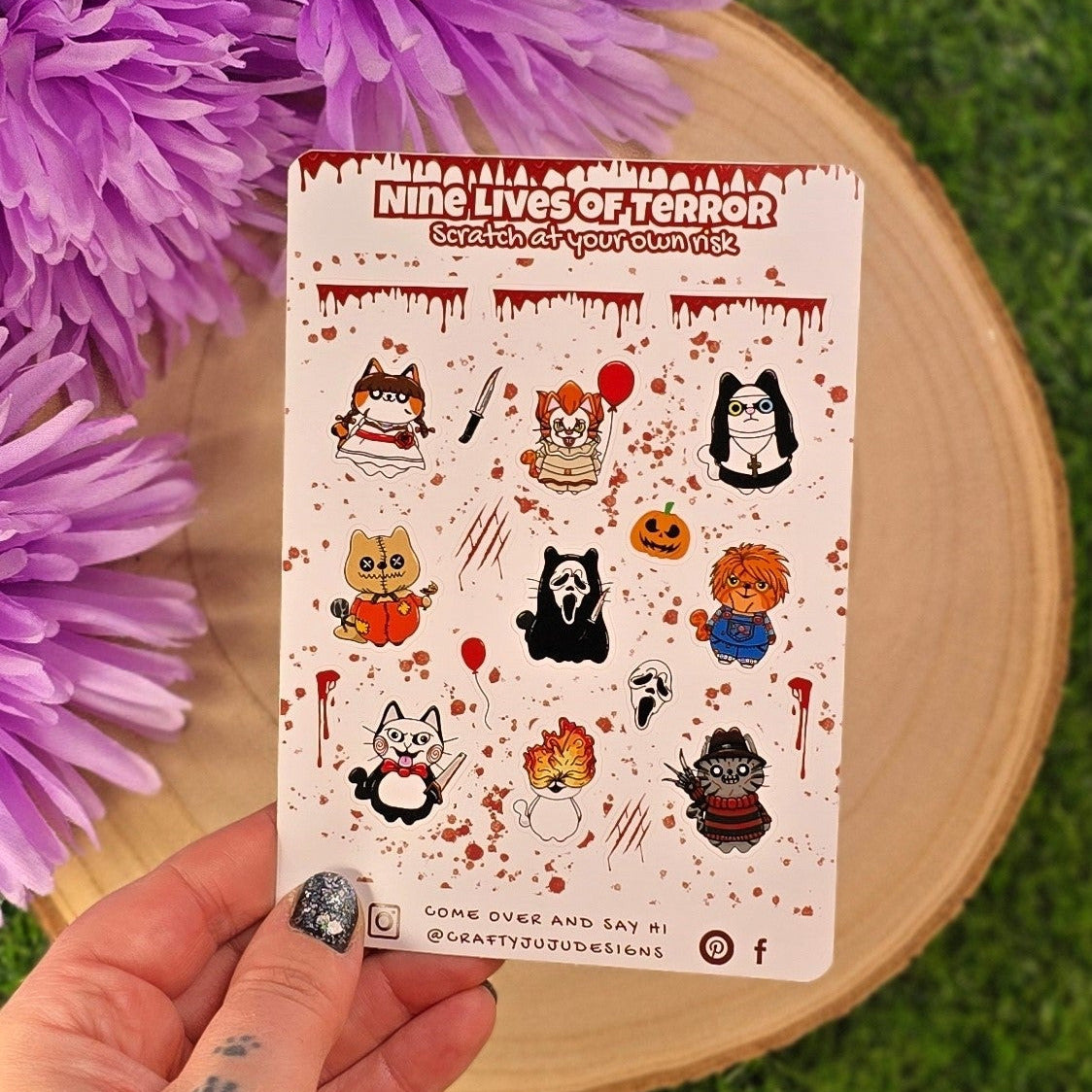 Nine Lives of Terror Cat Planner Sticker Sheet – Handmade Halloween Horror Cats Planner Stickers 🎃