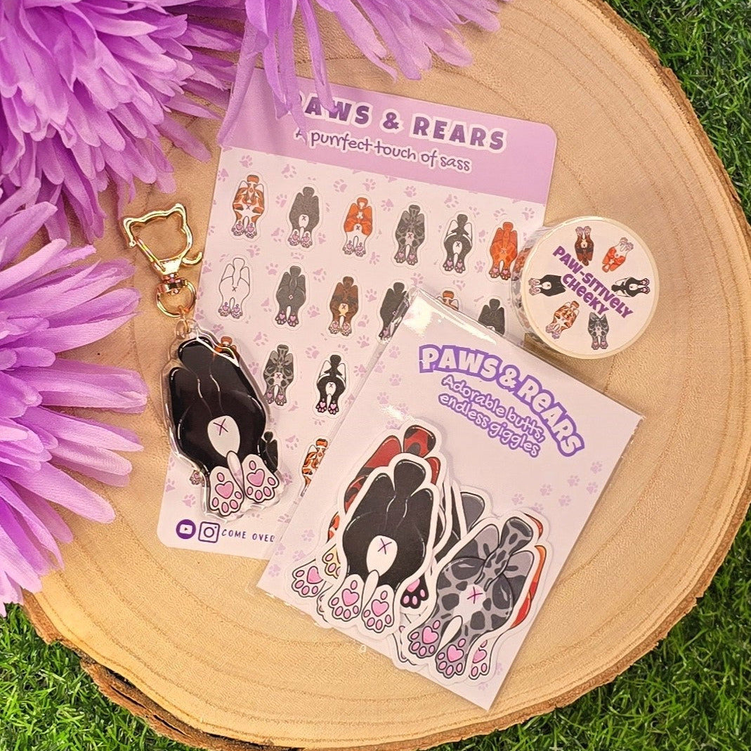 Paws & Rears Gift Set – Cat Planner Stickers, Washi Tape, Sticker Pack & Acrylic Keyring | Cute Cat Lover Gift