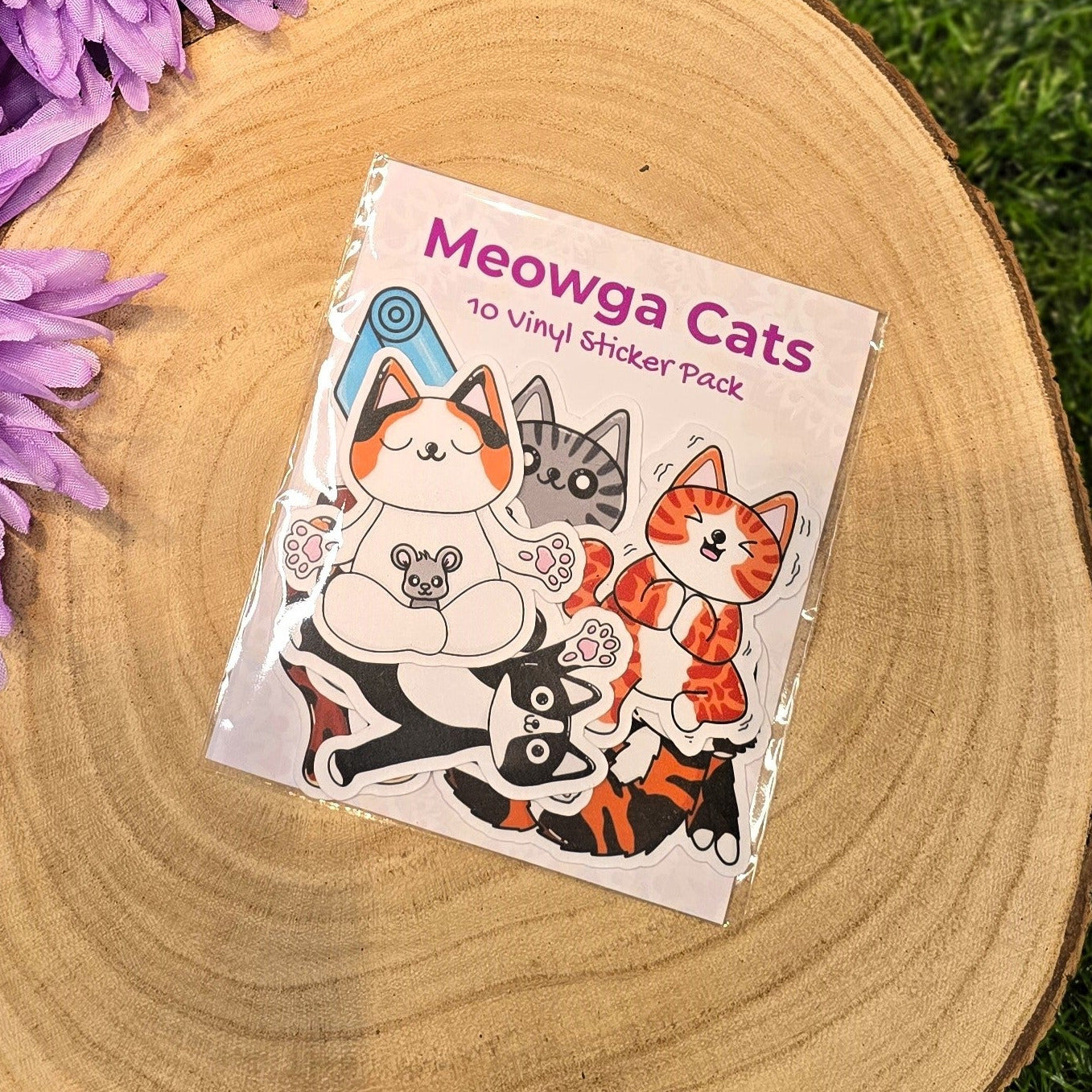 Meowga Cats vinyl sticker pack with yoga cat designs