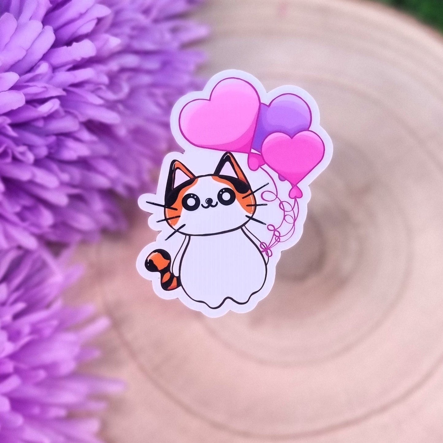 Cute Kira The Tortoiseshell Cat Going On A Balloon Ride Extra Large Die Cut Vinyl Sticker