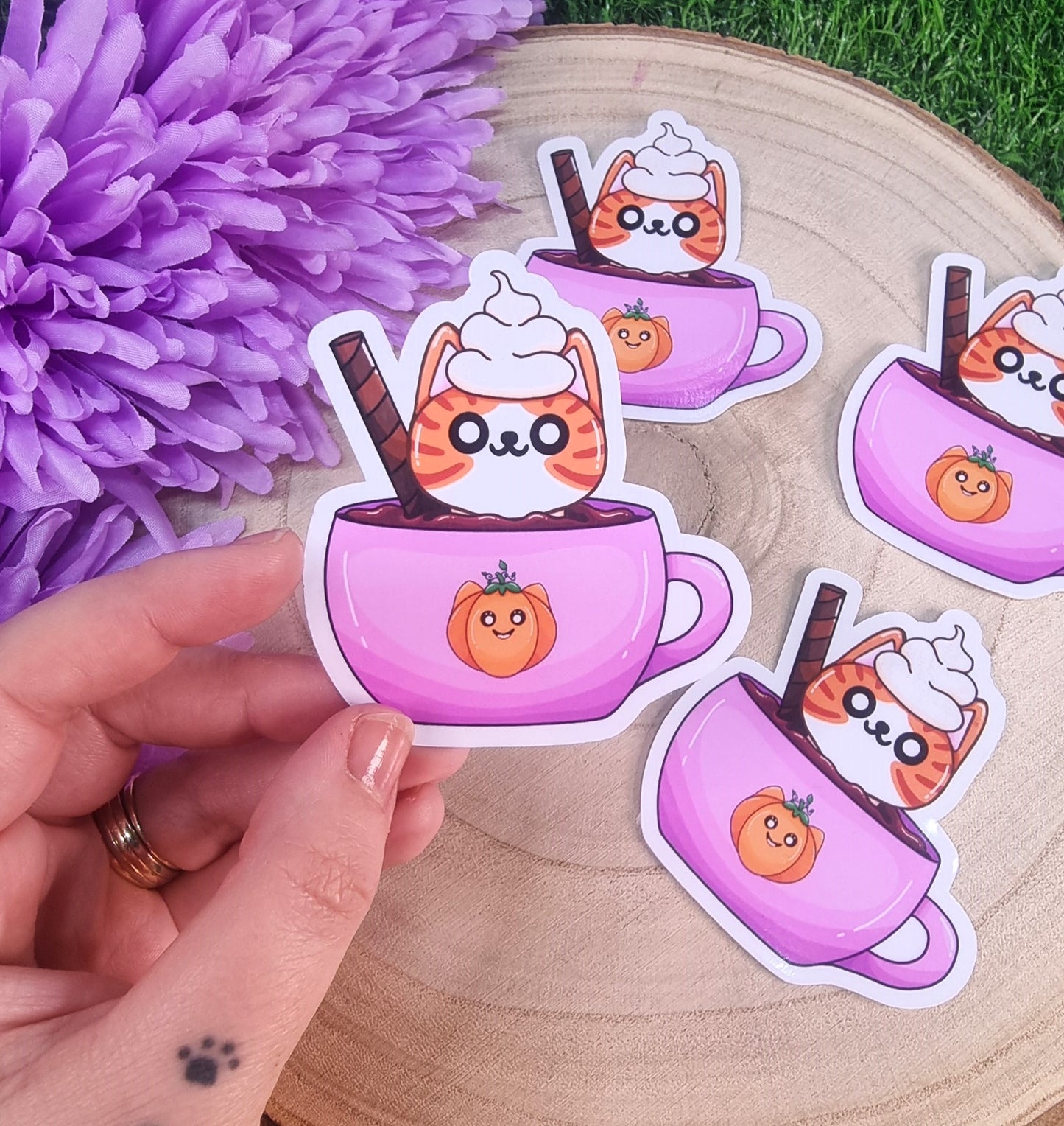 Pumpkin Spice Coffee Cat Extra Large Die Cut Vinyl Sticker