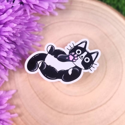 Bruce The Tuxedo Cat Ready For Tummy Tickles Large Die Cut Vinyl Sticker