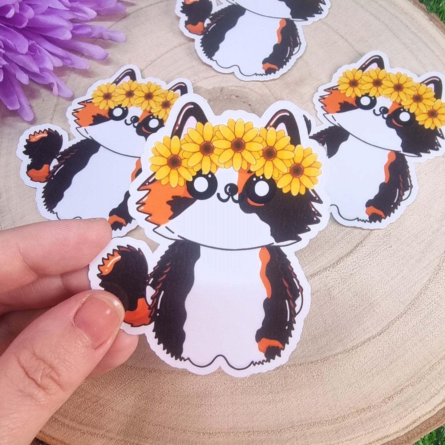 Nala The Tortoiseshell Cat With Her Sunflower Headband Large Die Cut Vinyl Sticker