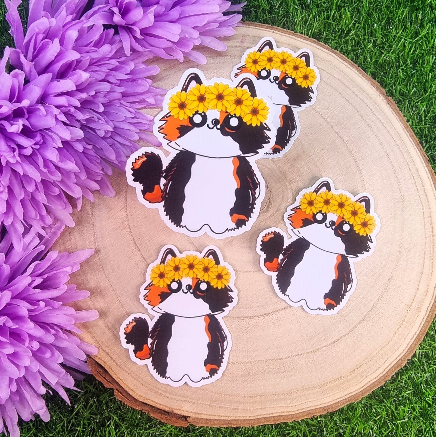 Nala The Tortoiseshell Cat With Her Sunflower Headband Large Die Cut Vinyl Sticker