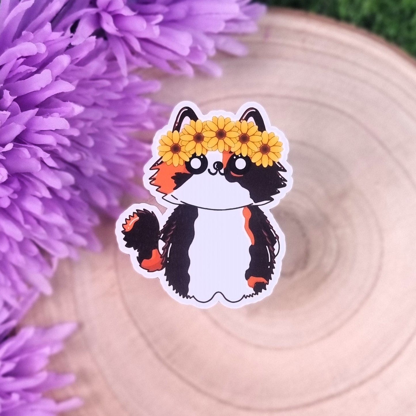 Nala The Tortoiseshell Cat With Her Sunflower Headband Large Die Cut Vinyl Sticker