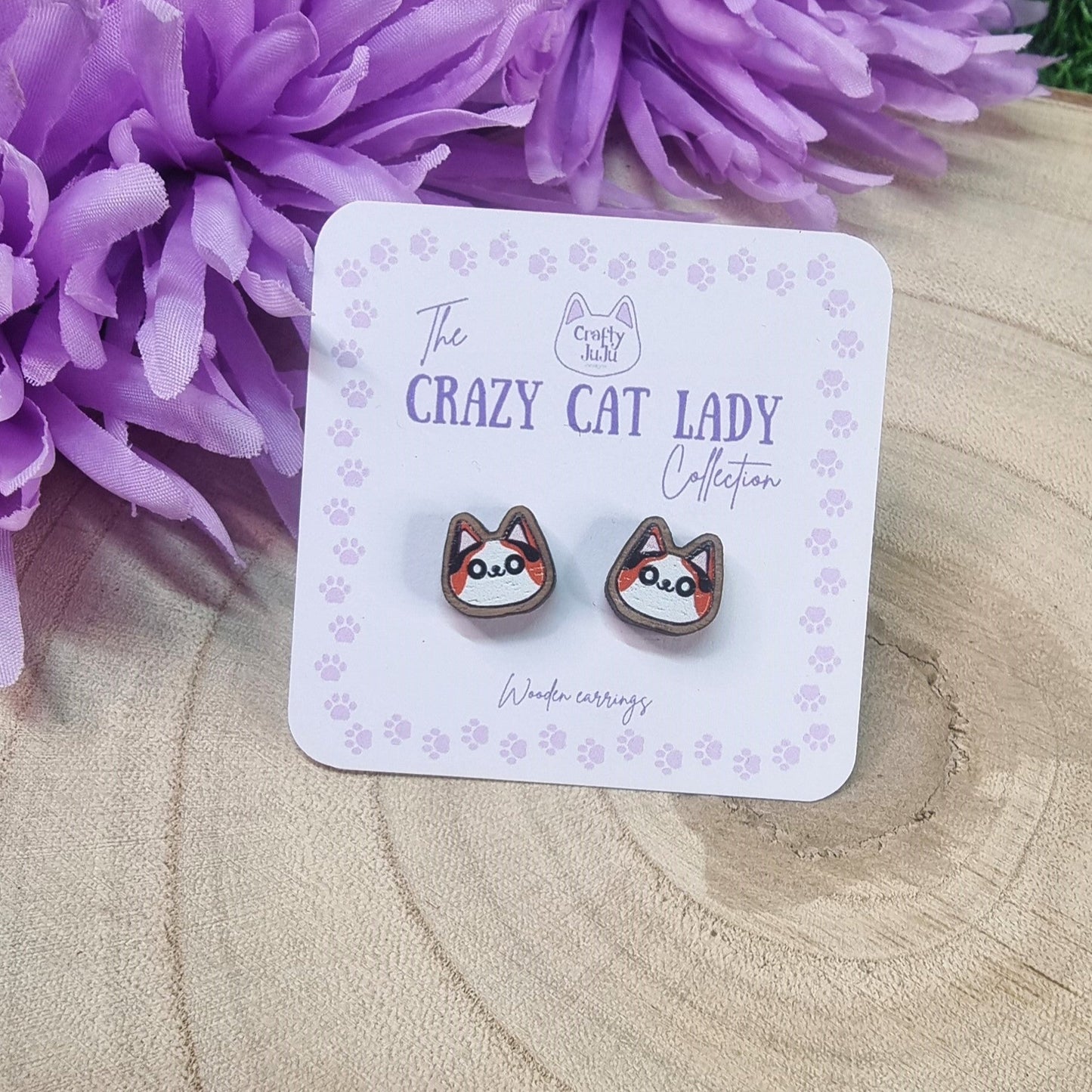 Crazy Cat Lady Wooden Earrings