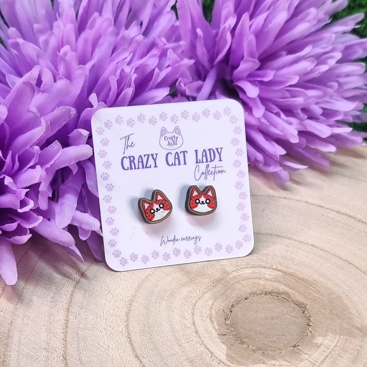 Crazy Cat Lady Wooden Earrings