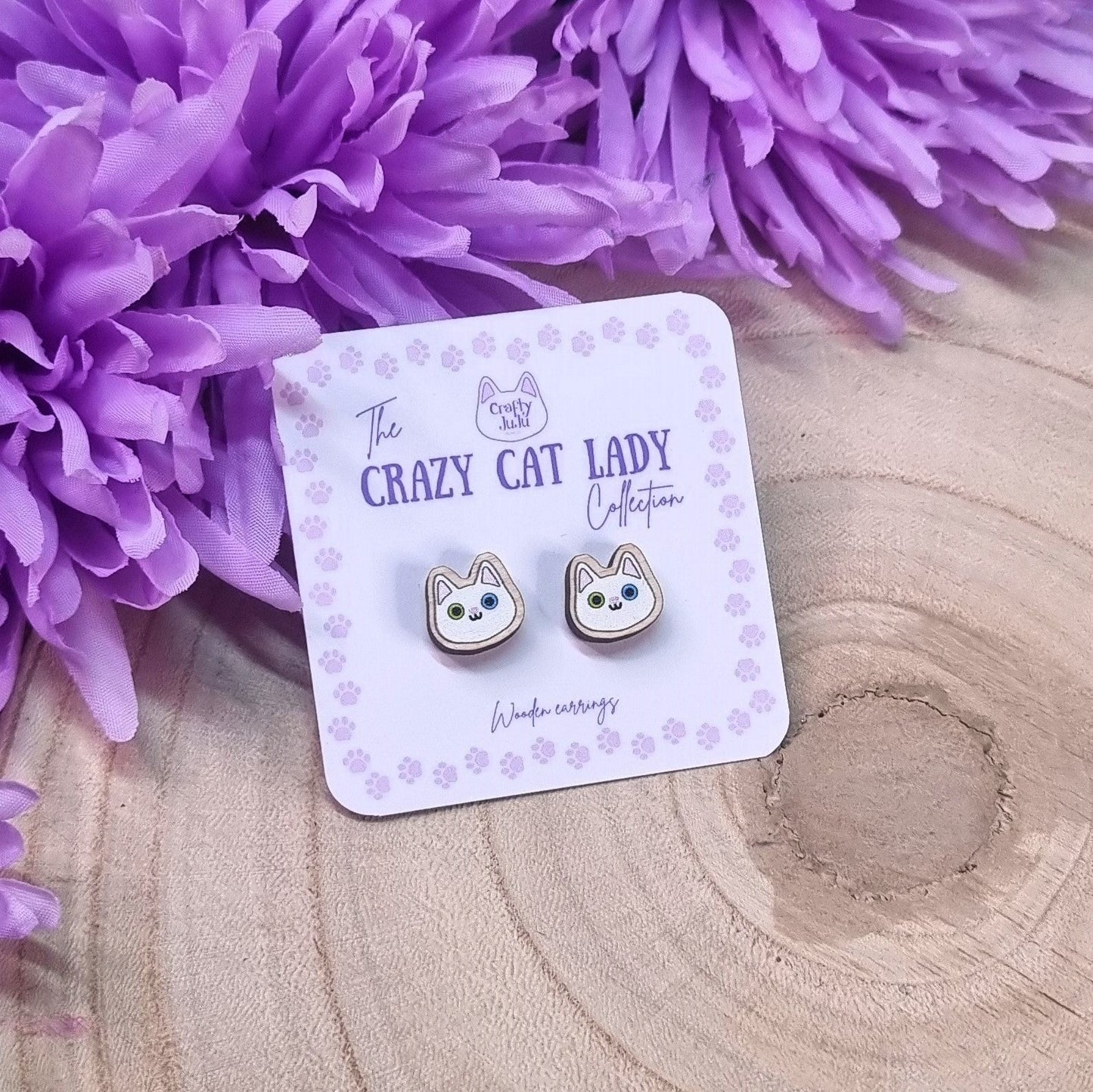 Crazy Cat Lady Wooden Earrings