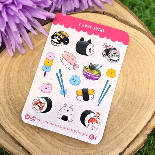 I Love Sushi Cat Planner Sticker Sheet – Cute &amp; Kawaii Organization Stickers