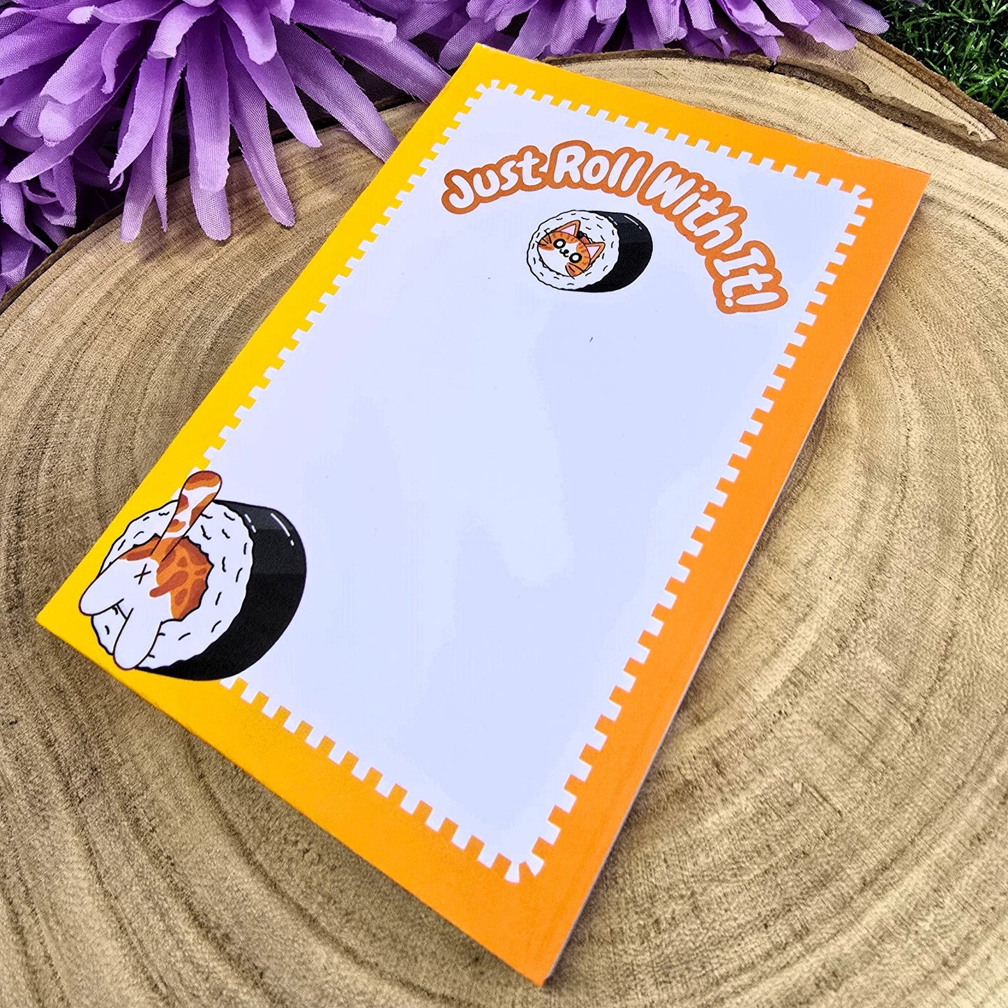 Just Roll With It Sushi Cat Handmade Notepad – Cute & Kawaii Stationery for Notes & Lists