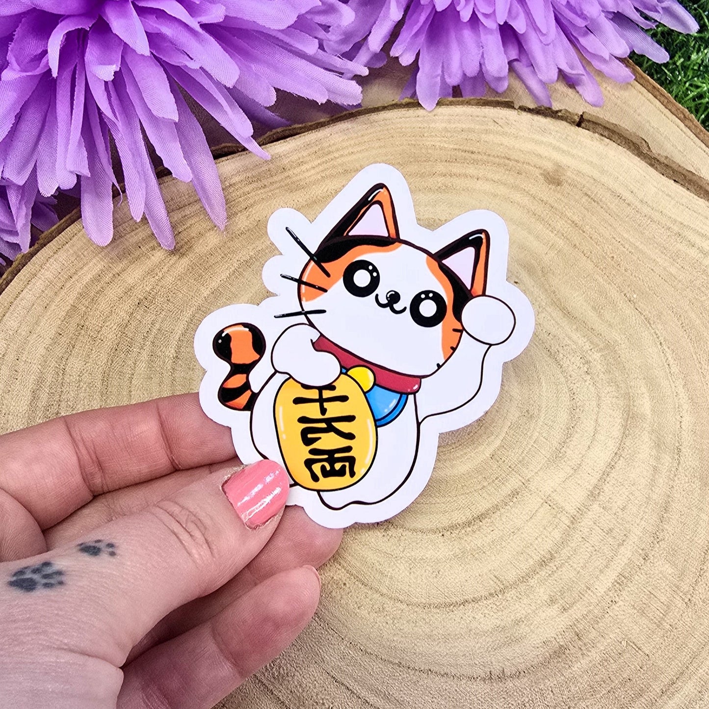 Lucky Japanese Cat Large Die-Cut Sticker – Maneki Neko Good Luck Charm