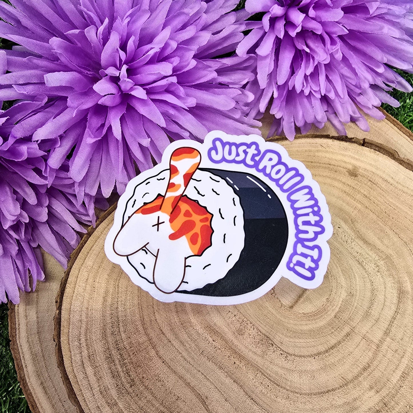 Just Roll With It Cute Cat Stuck In Sushi Themed Die-cut Sticker