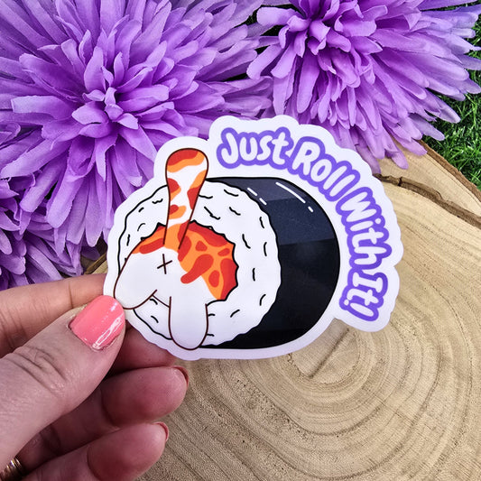 Just Roll With It Cute Cat Stuck In Sushi Themed Die-cut Sticker