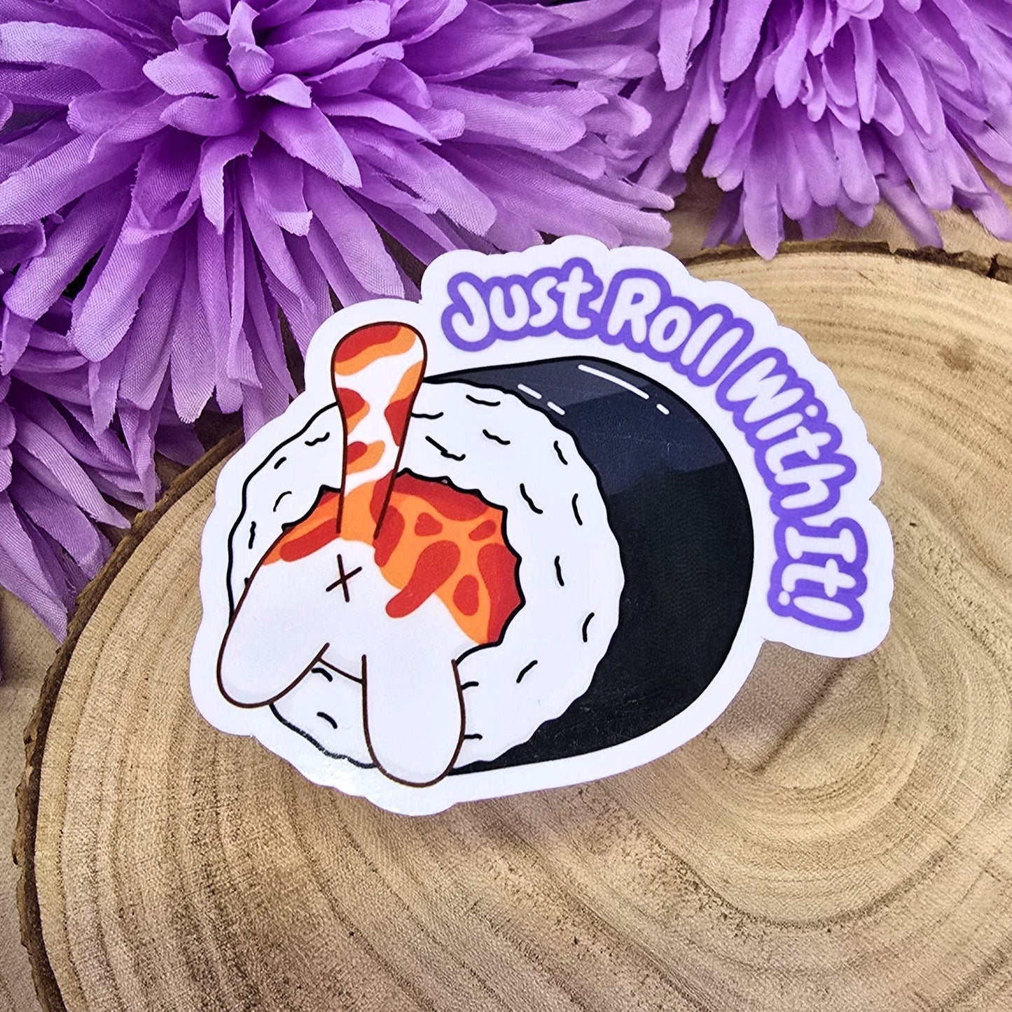 Just Roll With It Cute Cat Stuck In Sushi Themed Die-cut Sticker