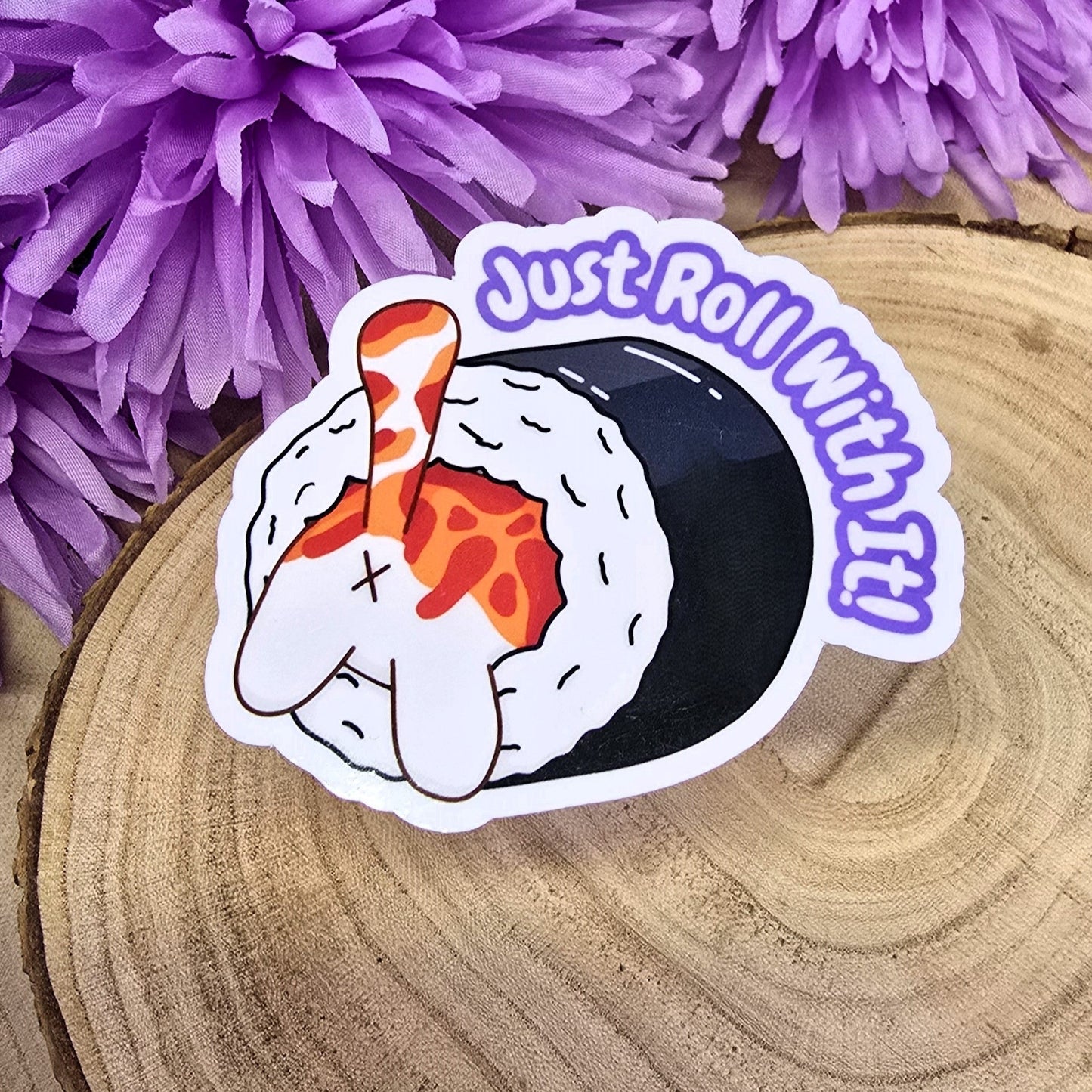 Just Roll With It Cute Cat Stuck In Sushi Themed Die-cut Sticker