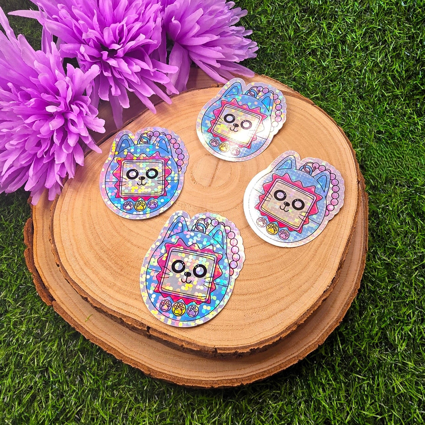 Meowgotchi Cat Themed Large Vinyl Holographic Sticker