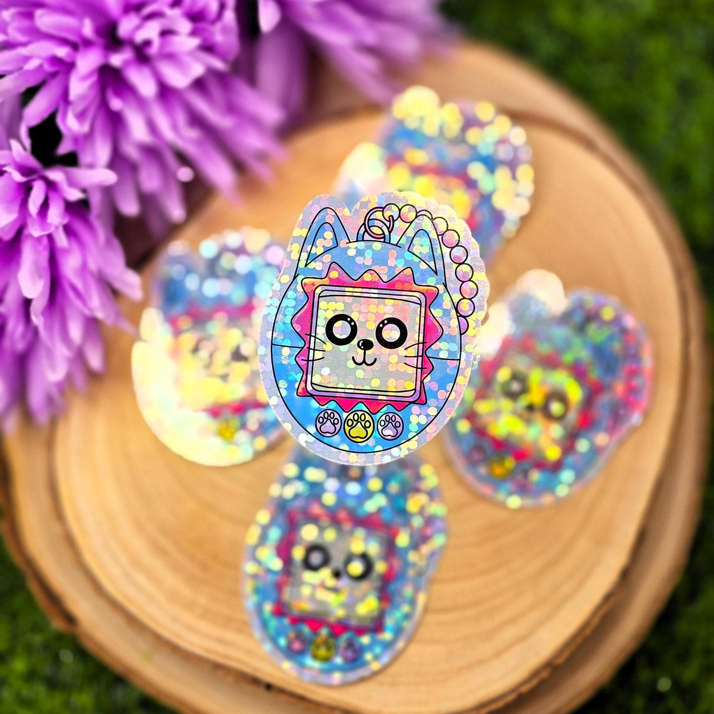 Meowgotchi Cat Themed Large Vinyl Holographic Sticker