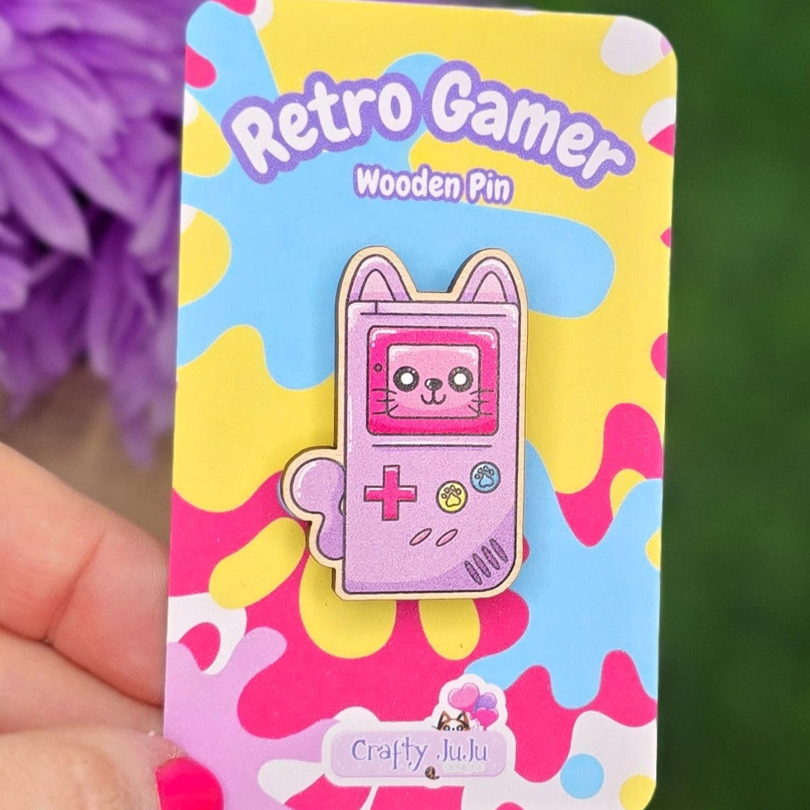 Retro Gamer Kitty Cat Eco-Friendly Wooden Pin
