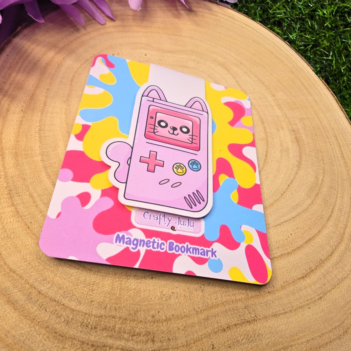 Retro Gamer Cat Themed Magnetic Bookmark