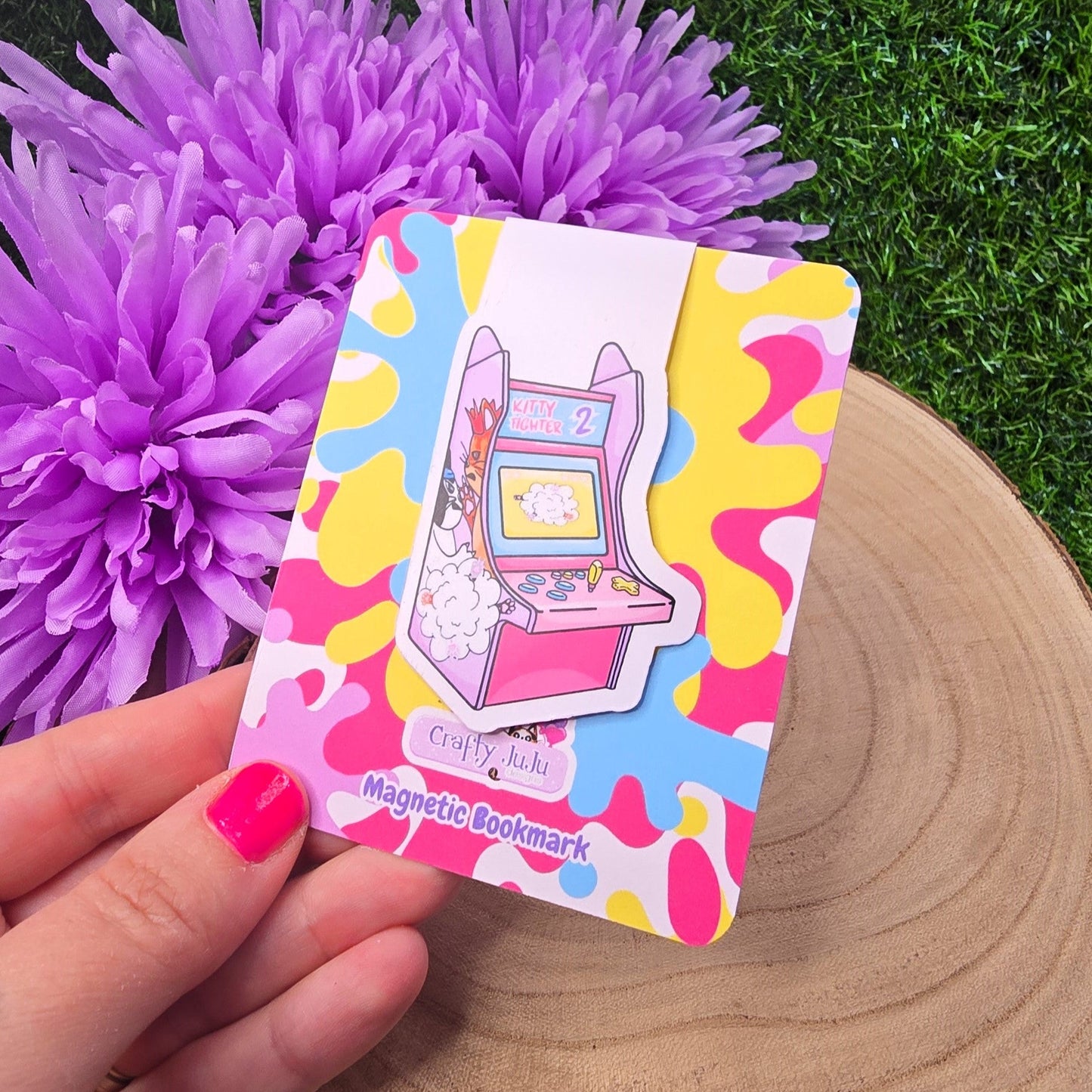 Retro Arcade Cat Themed Magnetic Bookmark