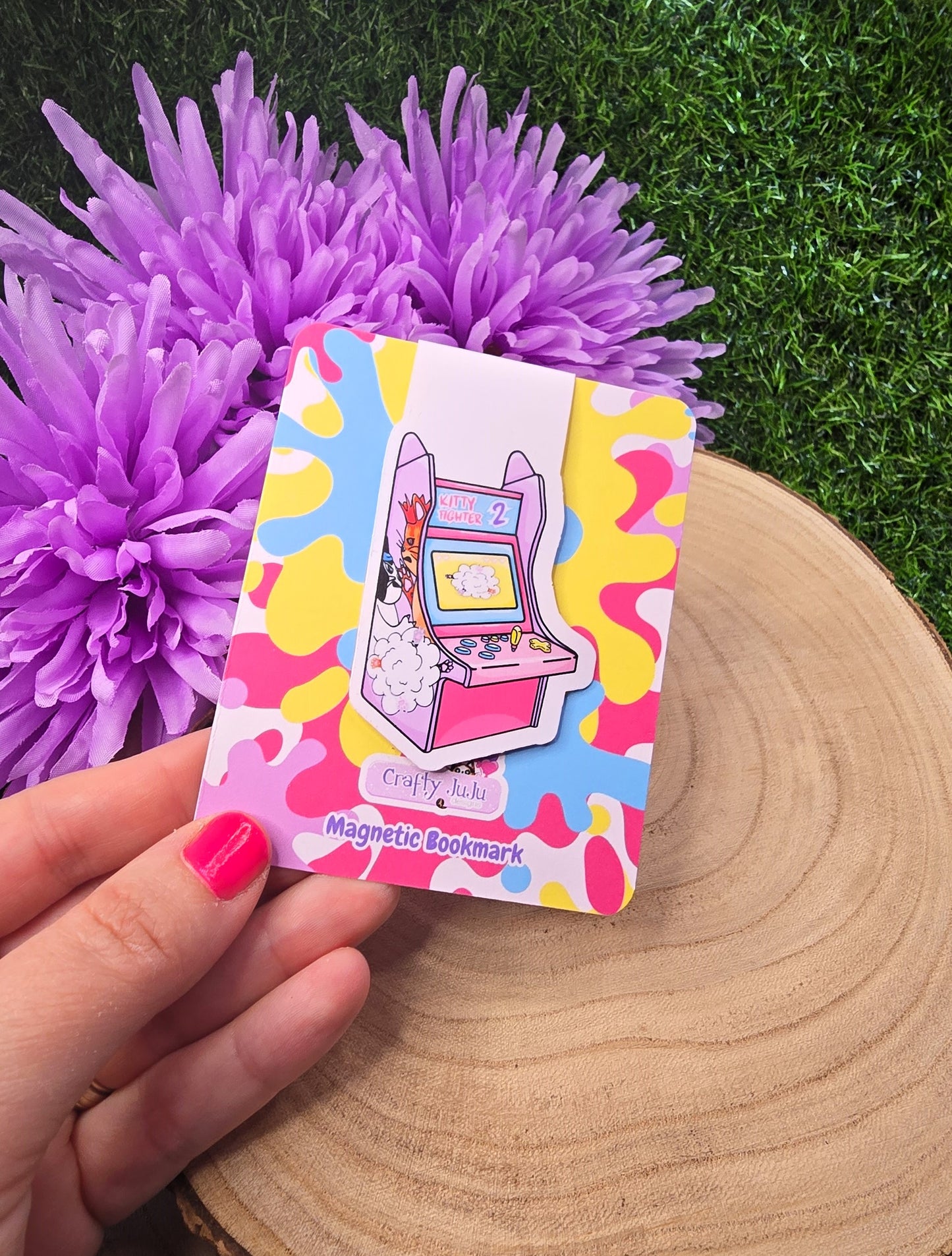 Retro Arcade Cat Themed Magnetic Bookmark