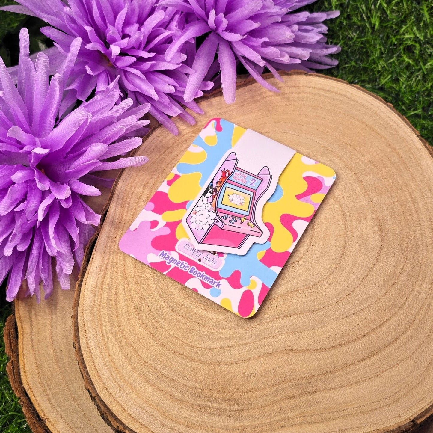 Retro Arcade Cat Themed Magnetic Bookmark