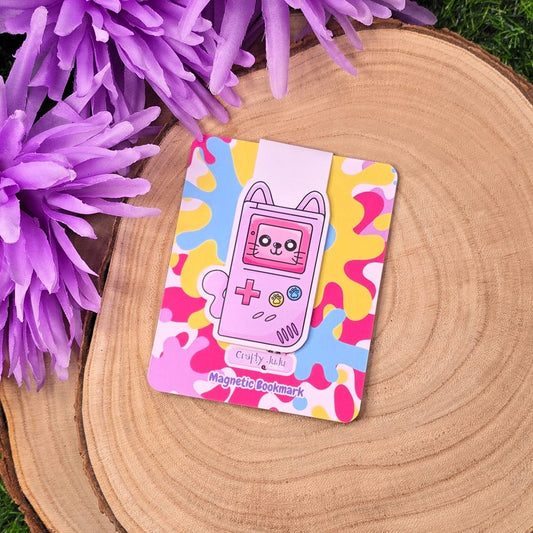 Retro Gamer Cat Themed Magnetic Bookmark