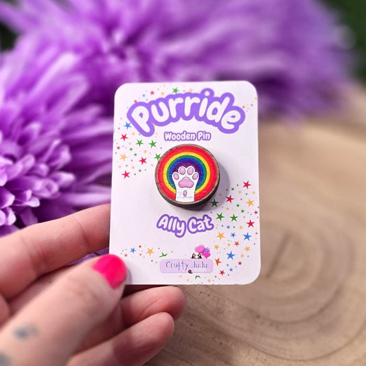 Rainbow Pride Kitty Cat Paw Eco-Friendly Wooden Pin