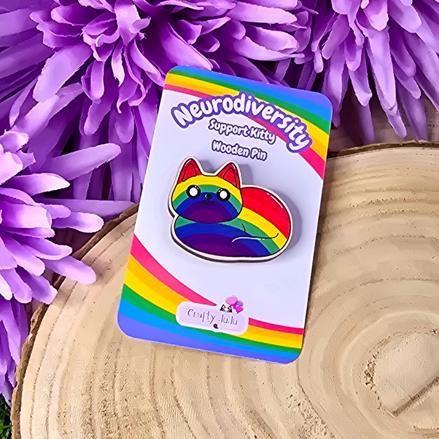 Neurodiversity Kitty Cat Eco-Friendly Wooden Pin