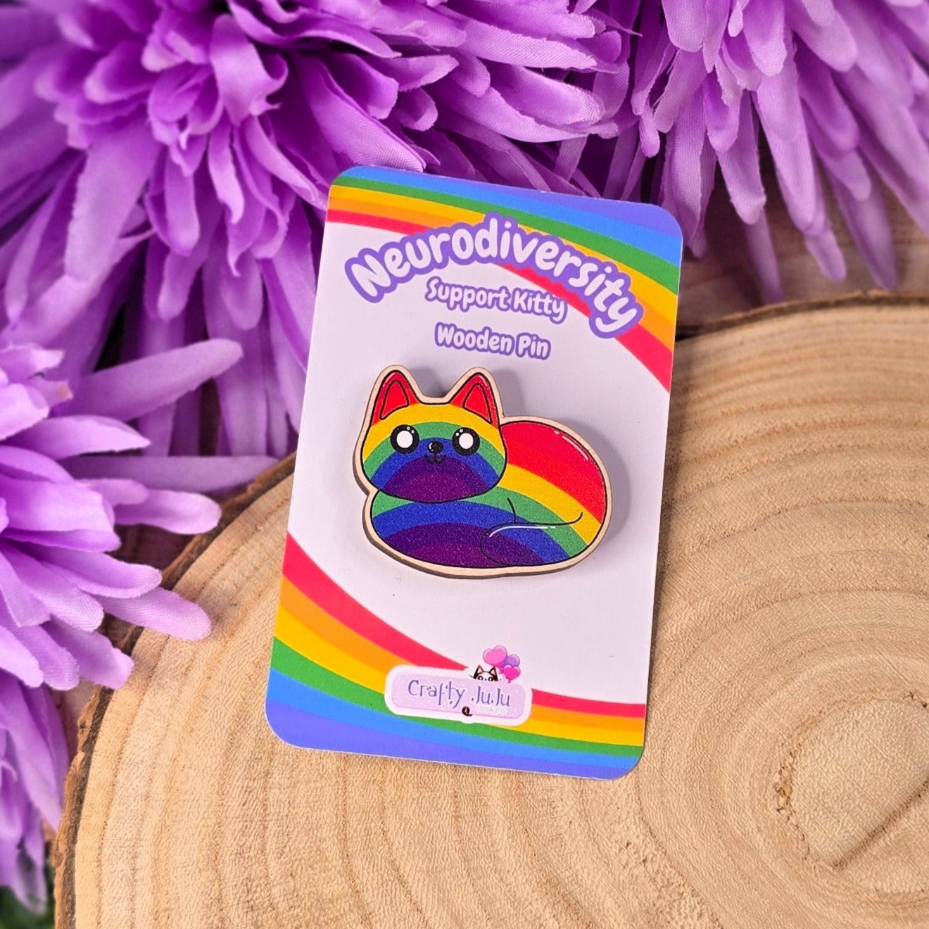Neurodiversity Kitty Cat Eco-Friendly Wooden Pin