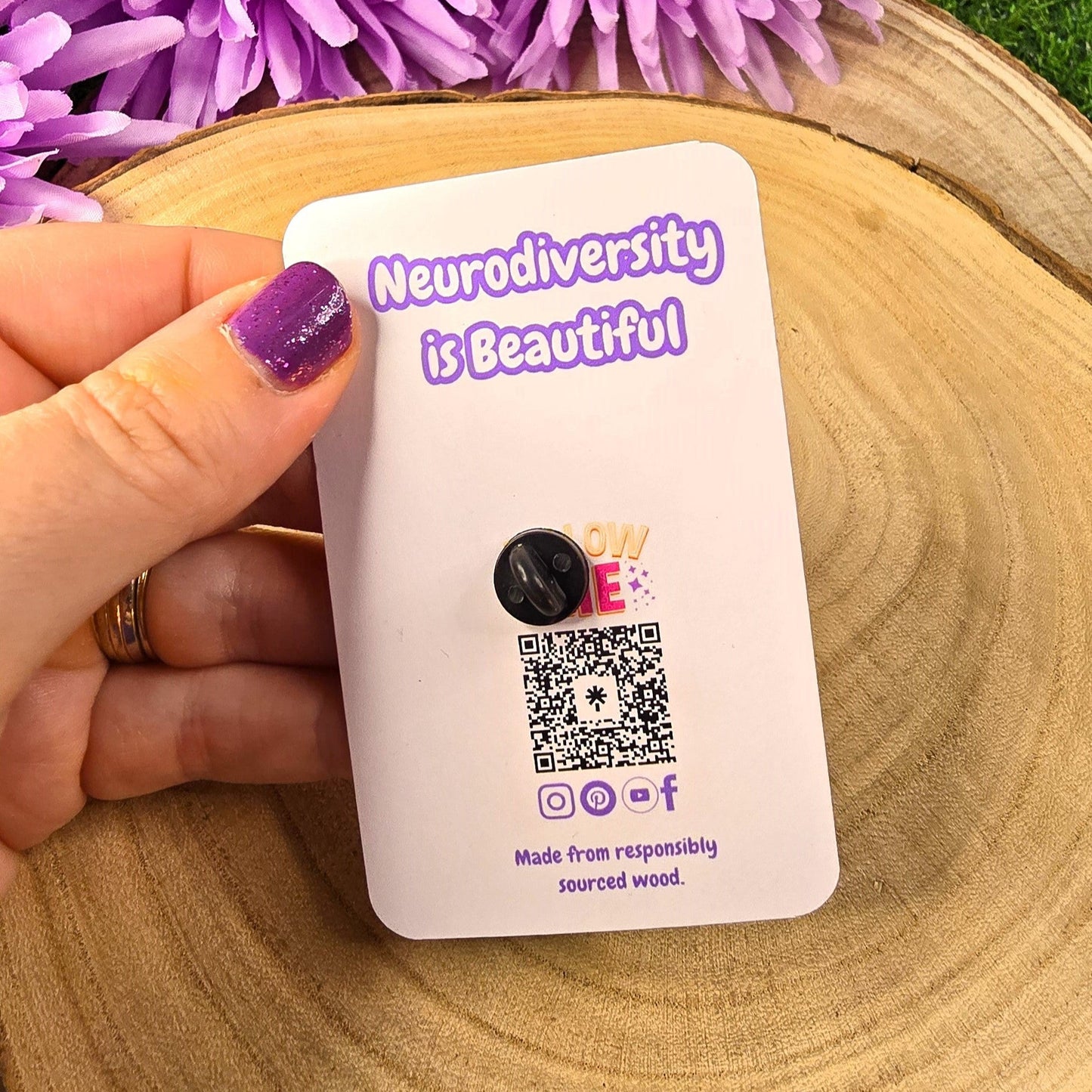 Neurodiversity Kitty Cat Eco-Friendly Wooden Pin
