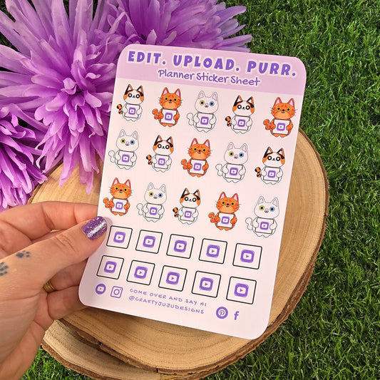 Edit. Upload. Purr. – Cat YouTube Planner Stickers | Vlog & Content Creation Sticker Sheet for YouTubers & Creators