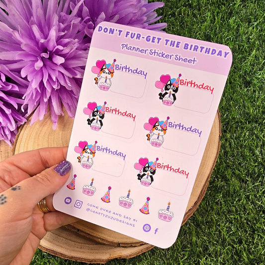 Don’t Fur-get the Birthday – Cat Birthday Reminder Planner Stickers | Party Hat Cats with Write-In Boxes & Celebration Icons