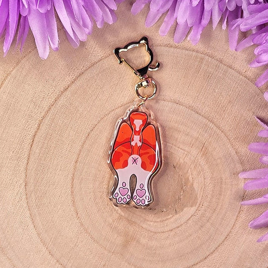 Cat Butt Acrylic Keyring – Ginger & White - Double-Sided Cheeky Cat Accessory