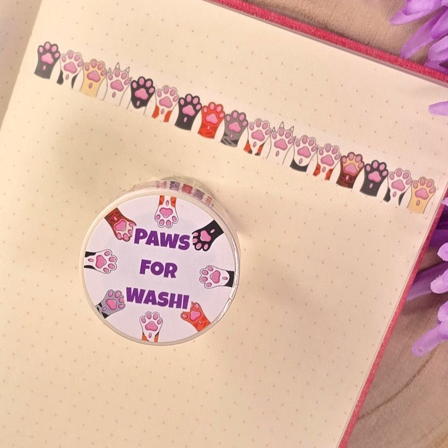 Paws for Washi – Cute Cat Paw Washi Tape | White Cat Claw Design | Decorative Tape for Journals & Crafts