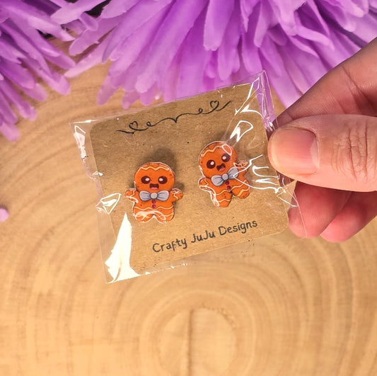 Handmade Gingerbread Man Earrings – Shrink Plastic & Resin - Cute Christmas Jewellery - End of Line - Last Pair