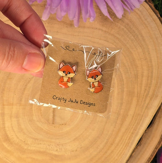 Handmade Fox Earrings – Shrink Plastic & Resin - Cute Animal Jewellery - End of Line - Last Pair