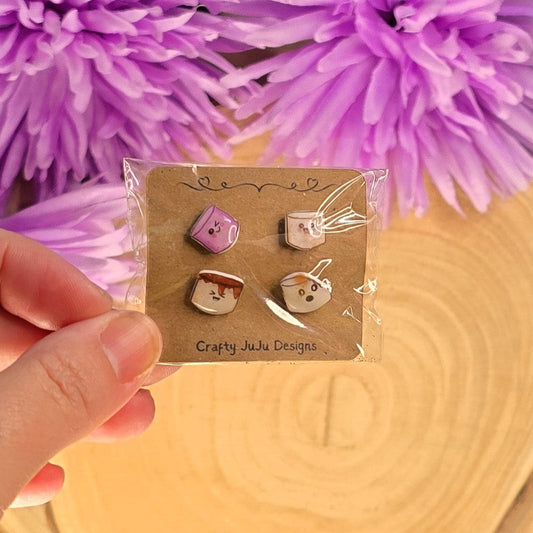 Kawaii Marshmallow Earrings – Handmade Shrink Plastic & Resin - Cute Food Jewellery - End of Line - One Set Only