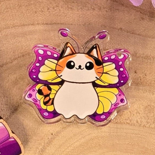 Kira the Cat Butterfly Acrylic Pin – B-Grade - Cute Cat Badge - End of Line - Approx. 4cm Tall