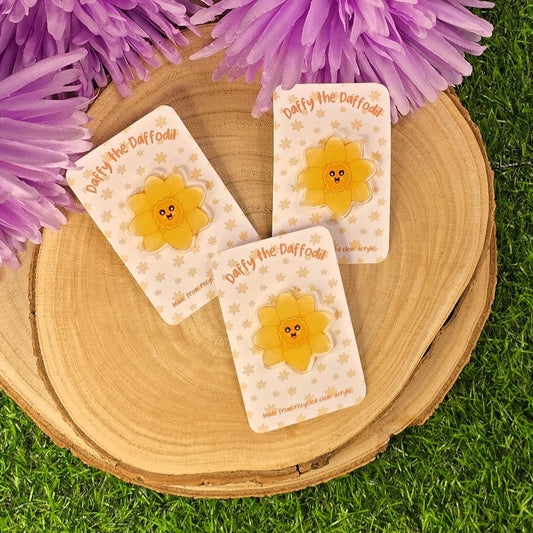 Smiling Daffodil Acrylic Pin – Cute Flower Lapel Badge - End of Line - Spring Floral Gift