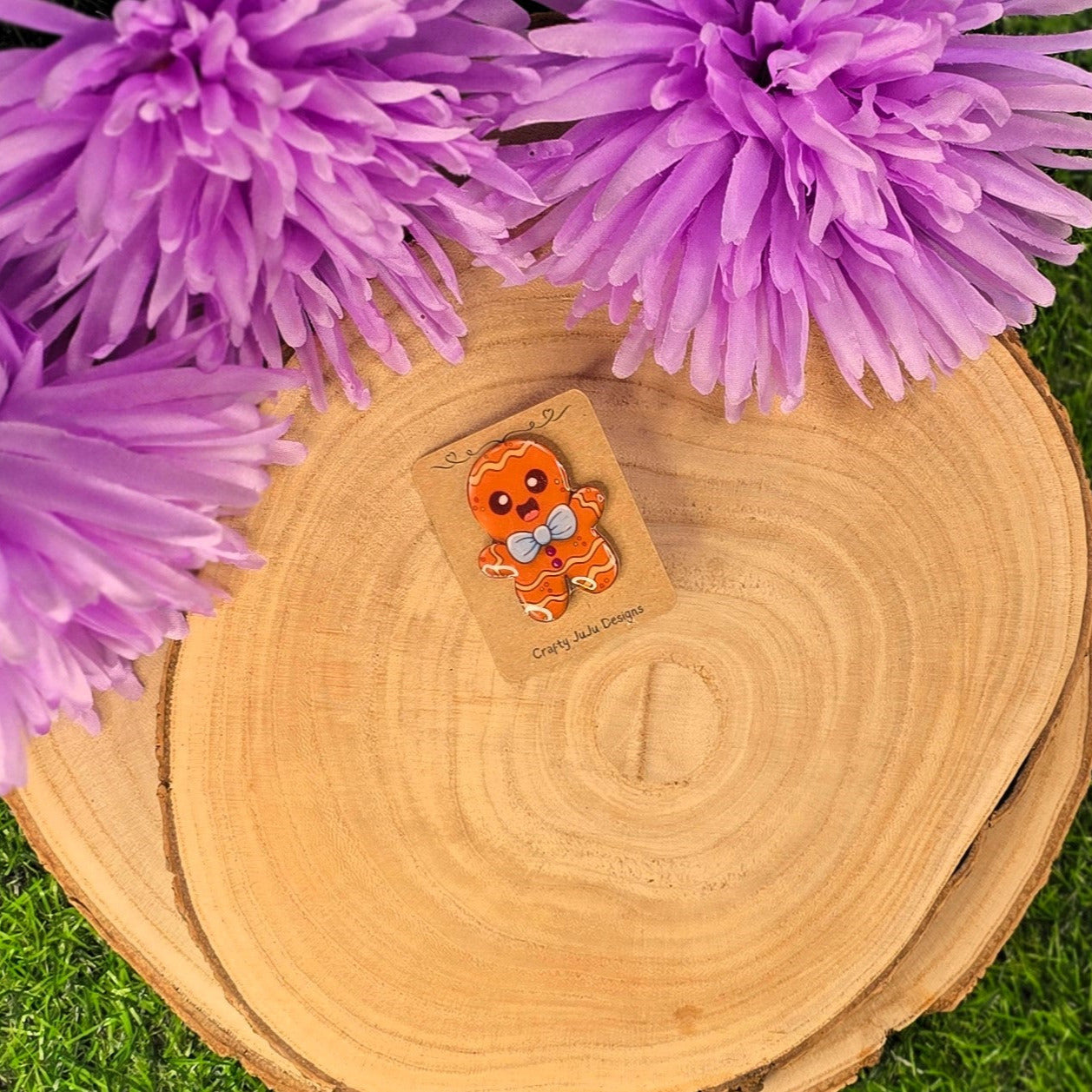 Gingerbread Man Pin – Handmade Shrink Plastic Badge - Resin Coated - End of Line Christmas Gift - Last Few Left