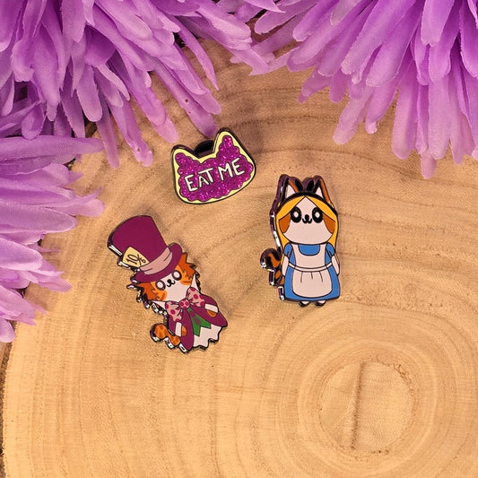 Alice in Wonderland Enamel Pins – Mad Hatter’s Tea Party - B-Grade - Cute Collectable Pin Set - 2.5–4cm Tall