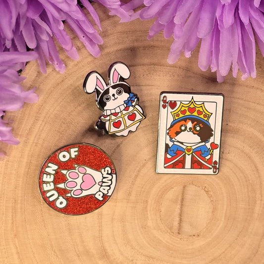 Queen of Paws Alice in Wonderland Enamel Pins – B-Grade - Cat Wonderland Collection - Cute Collectable Pin Set - 4cm to 4.5cm Tall