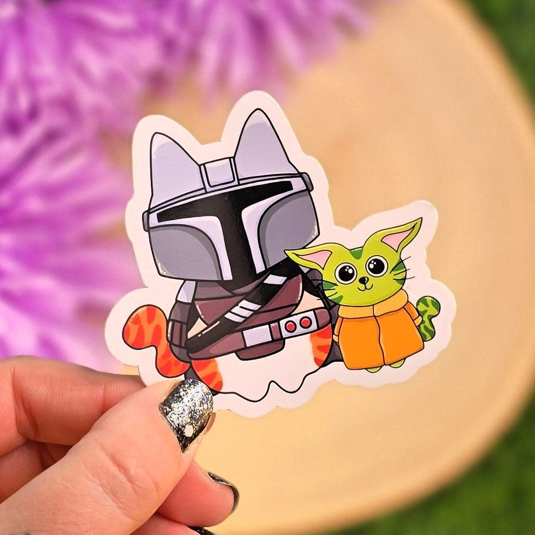 Space Bounty Cats Sticker | Cute Cat Cosplay Vinyl Sticker | Sci-Fi Cat Lovers Gift