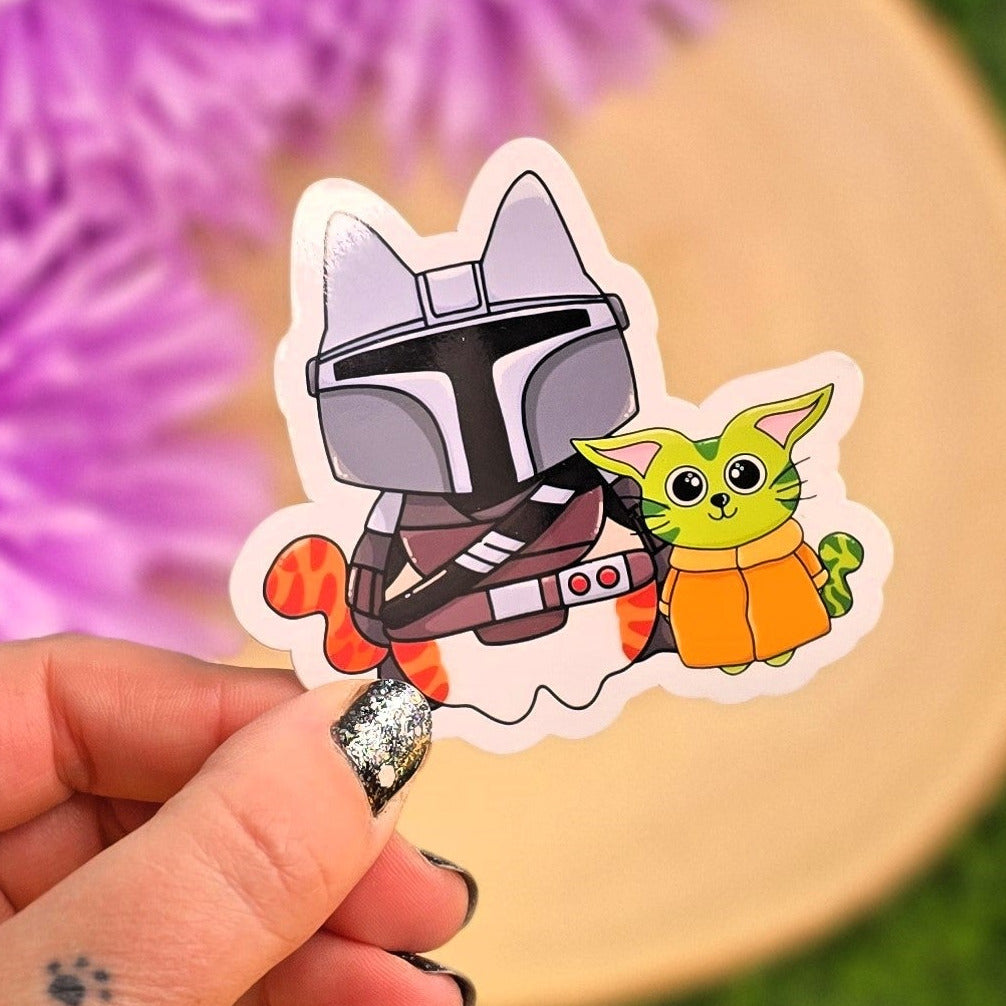 Space Bounty Cats Sticker | Cute Cat Cosplay Vinyl Sticker | Sci-Fi Cat Lovers Gift