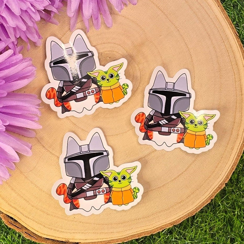 Space Bounty Cats Sticker | Cute Cat Cosplay Vinyl Sticker | Sci-Fi Cat Lovers Gift