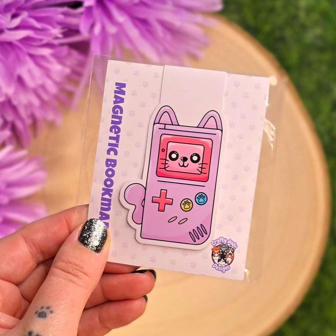 Retro Gamer Cat Themed Magnetic Bookmark