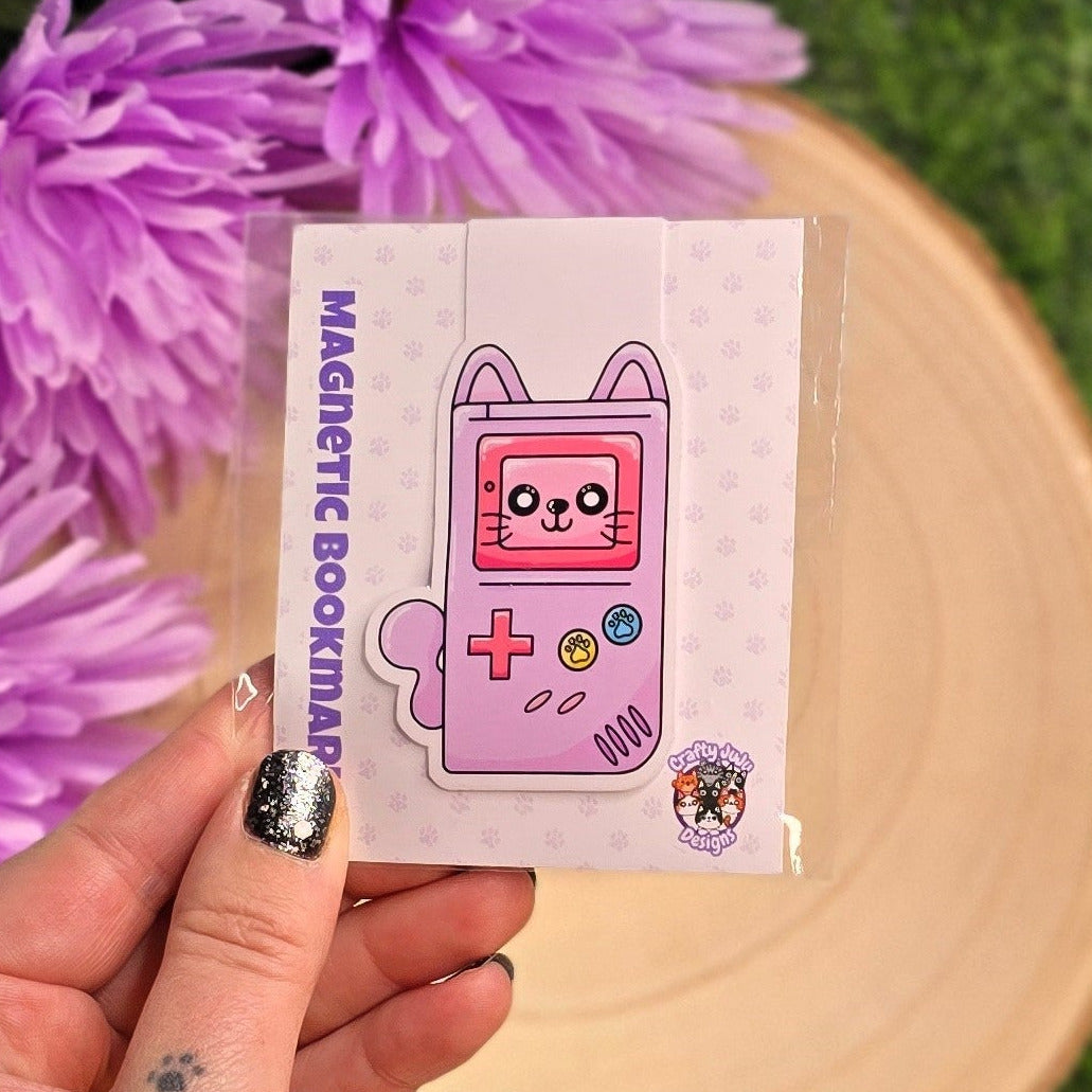 Retro Gamer Cat Themed Magnetic Bookmark