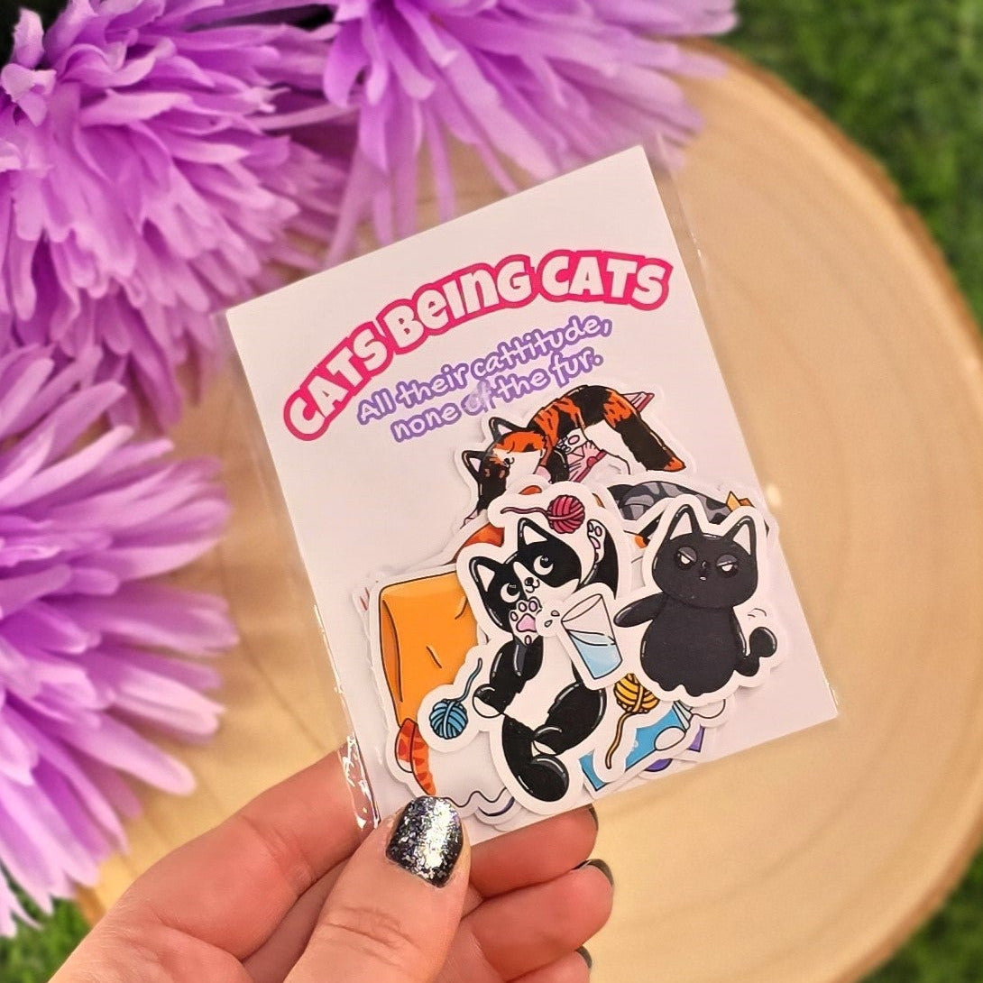 Cats Being Cats Sticker Pack – 11 Vinyl Cat Stickers | Durable, Waterproof & Fun