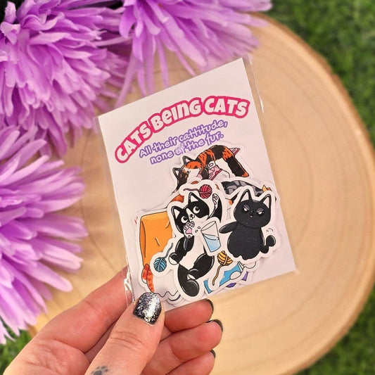 Cats Being Cats Sticker Pack – 11 Vinyl Cat Stickers | Durable, Waterproof & Fun